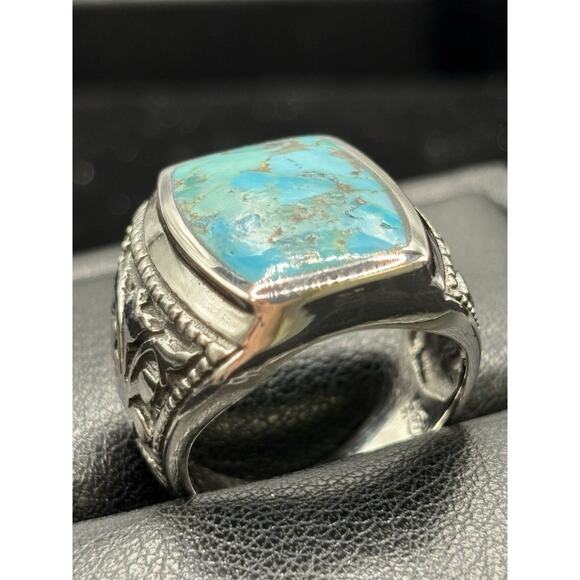 New Condition Sterling Silver Turquoise Ring Turkish Design Size 9 - Picture 6 of 11